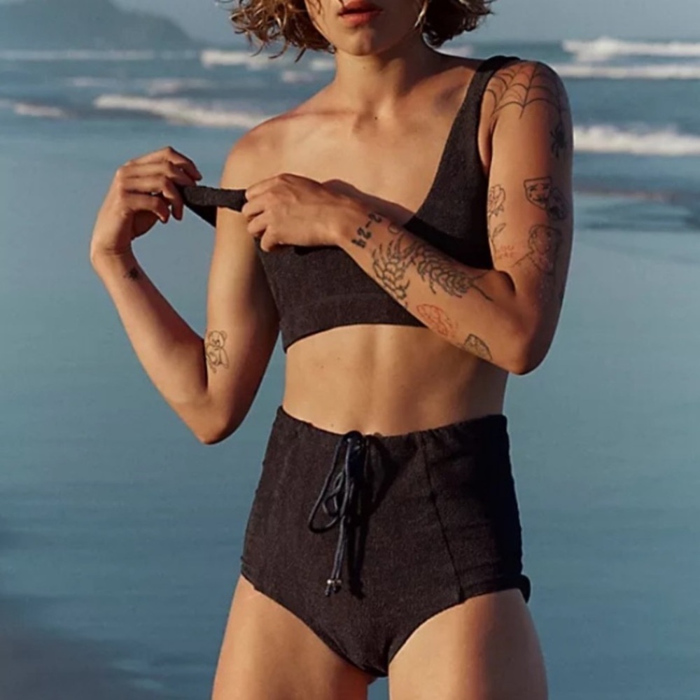 Free People Black Textured High-Waist Bikini Set - Picture 2 of 14